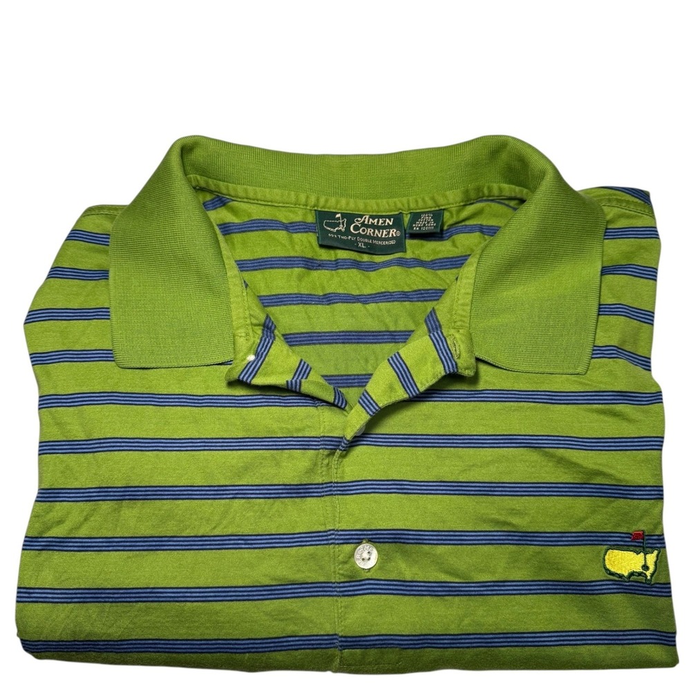 Amen Corner Polo Shirt Mens XL Green Striped Masters Golf Pima Cotton Logo